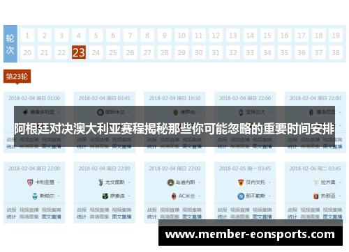 阿根廷对决澳大利亚赛程揭秘那些你可能忽略的重要时间安排